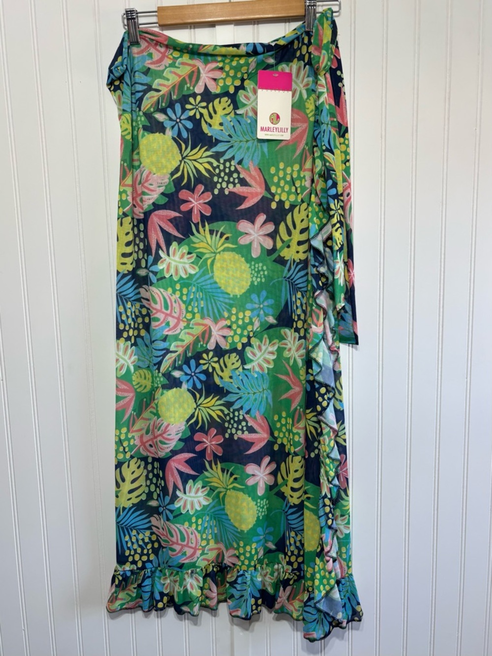 Marleylilly Tropical Sarong Wrap Skirt Ruffle Hem OS Beach Resort Wear